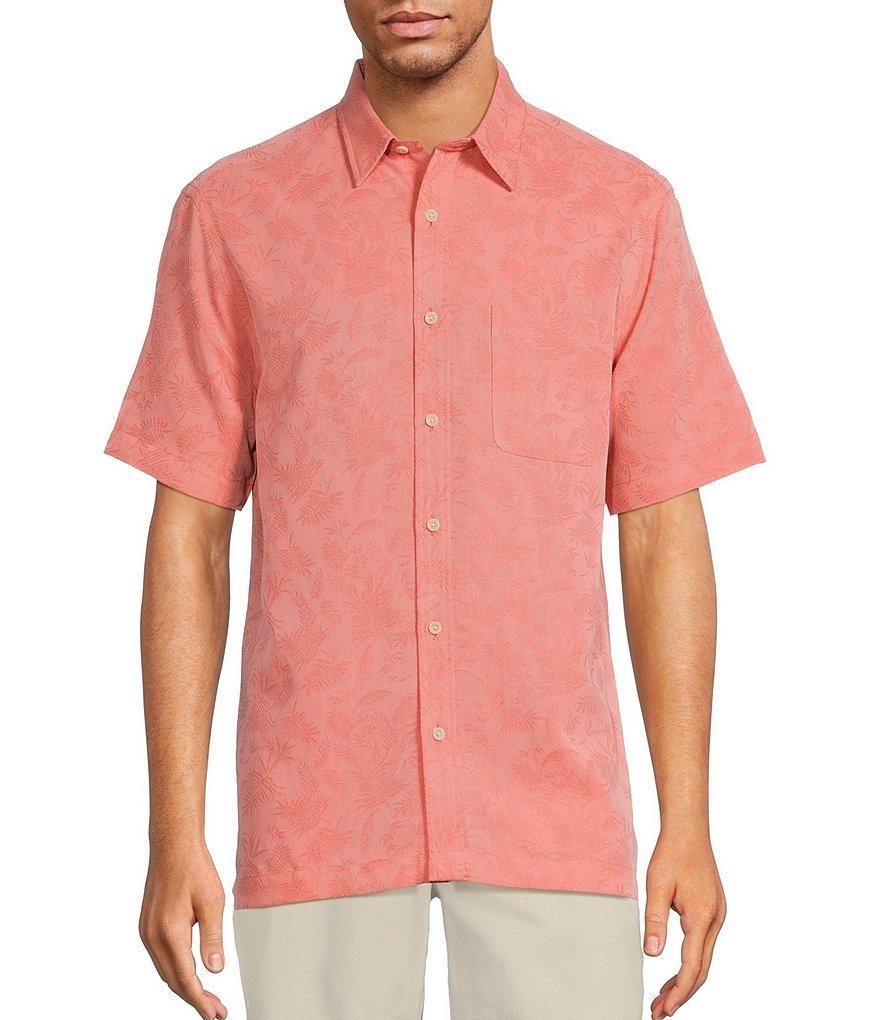 Roundtree & Yorke Short Sleeve Tonal Leaf Texture Polynosic Jacquard Sport Shirt Product Image