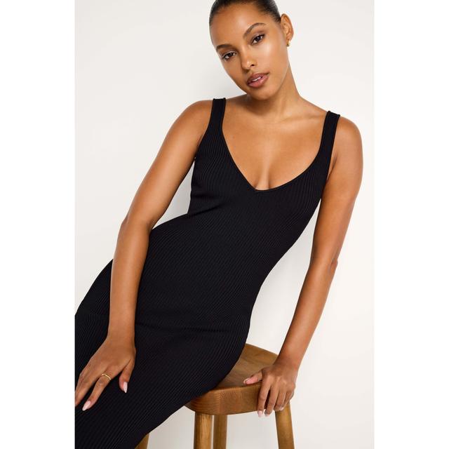 Womens Stretch Rib Knit Sleeveless Midi Dress | Black, Size XS | Good American by Khlo Kardashian Product Image