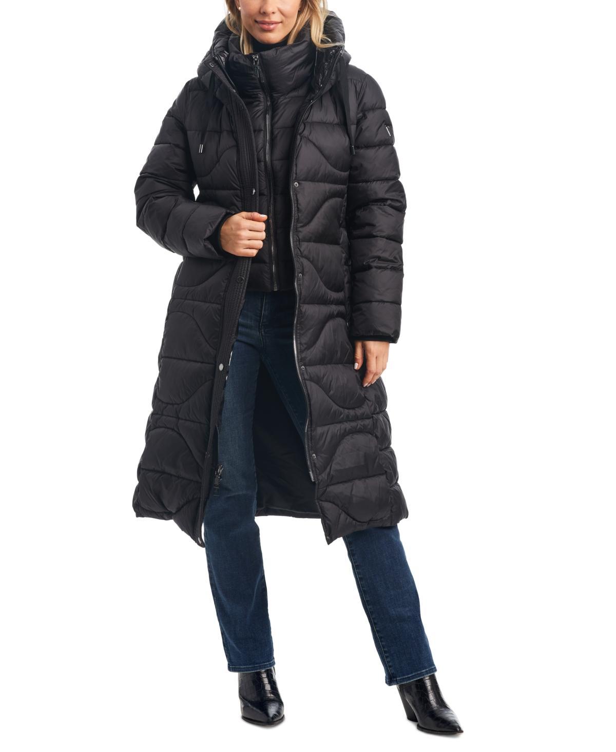 Vince Camuto Womens Belted Quilted Hooded Puffer Coat Product Image