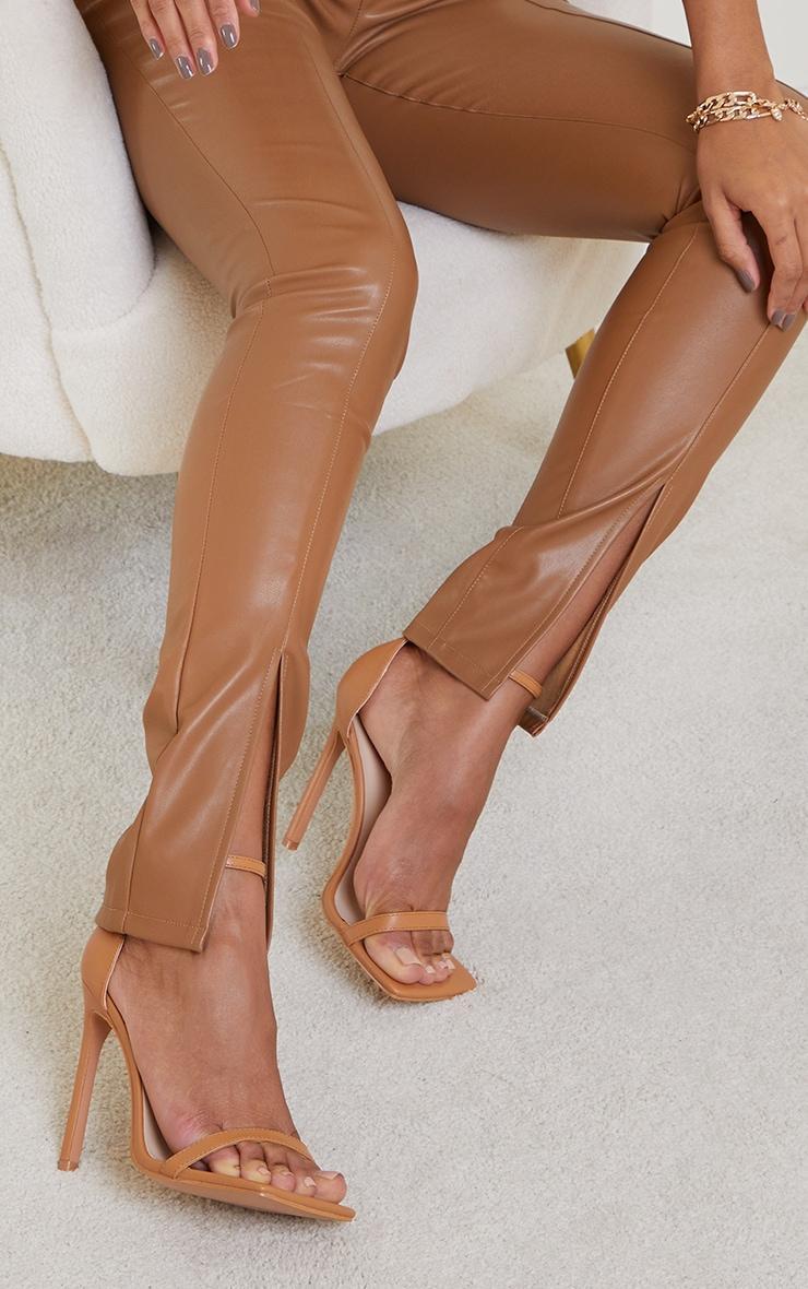 Tan Clover Barely There Strappy Squared Toe Heeled Sandals Product Image