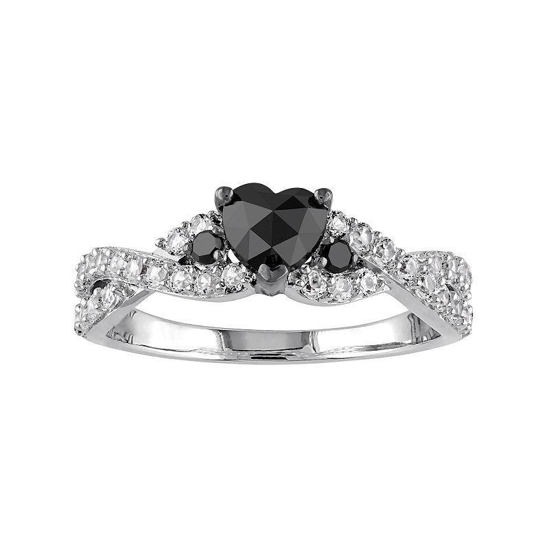 Stella Grace Sterling Silver 5/8 Carat T.W. Black Diamond & Lab-Created White Sapphire Heart Engagement Ring, Womens Product Image