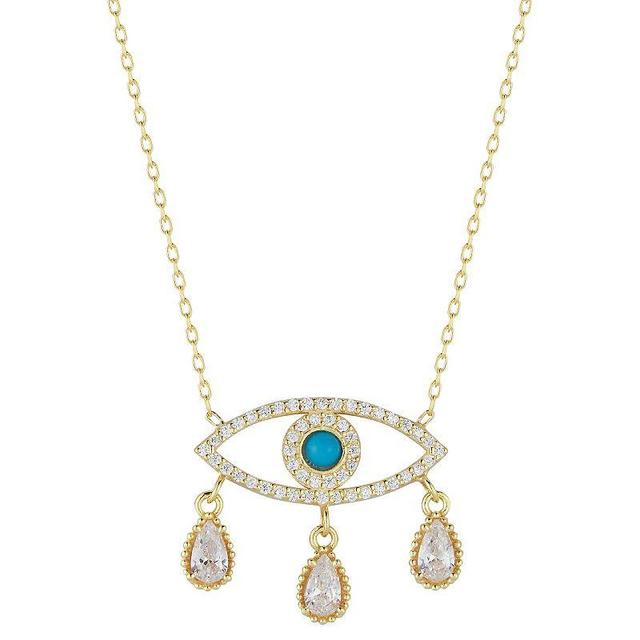 Sunkissed Sterling Sterling Silver Cubic Zirconia & Simulated Turquoise Evil Eye Drop Necklace, Womens Gold Product Image