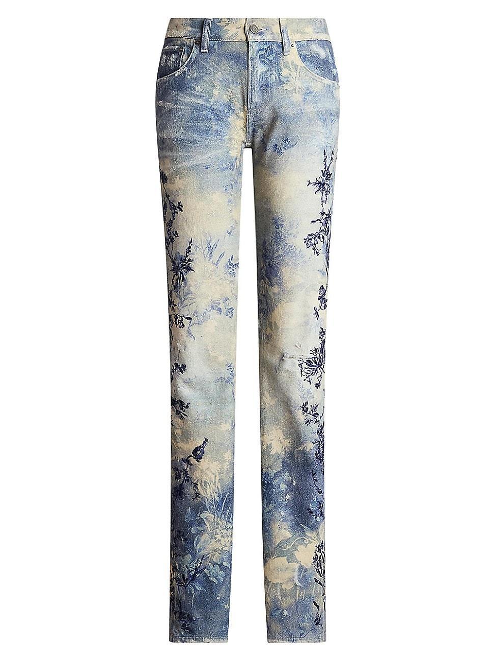 Womens Bleached Floral Low-Rise Skinny Jeans Product Image