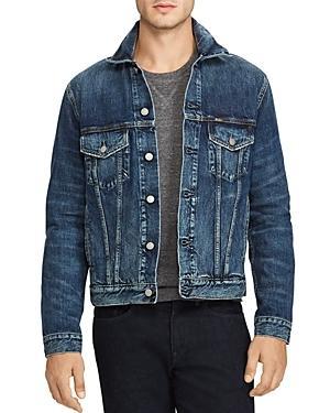 Mens Faded Denim Trucker Jacket Product Image