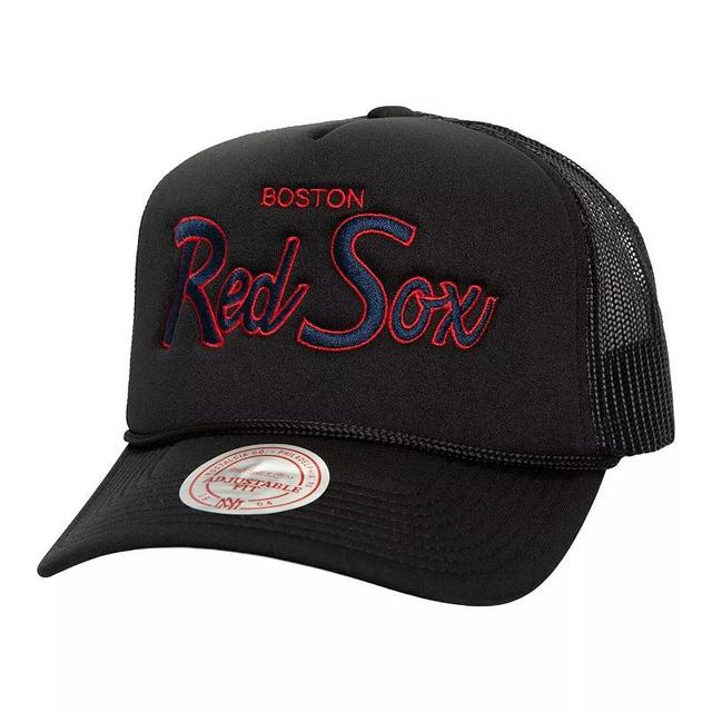 Mens Mitchell & Ness Boston Red Sox Script Trucker Adjustable Hat Product Image