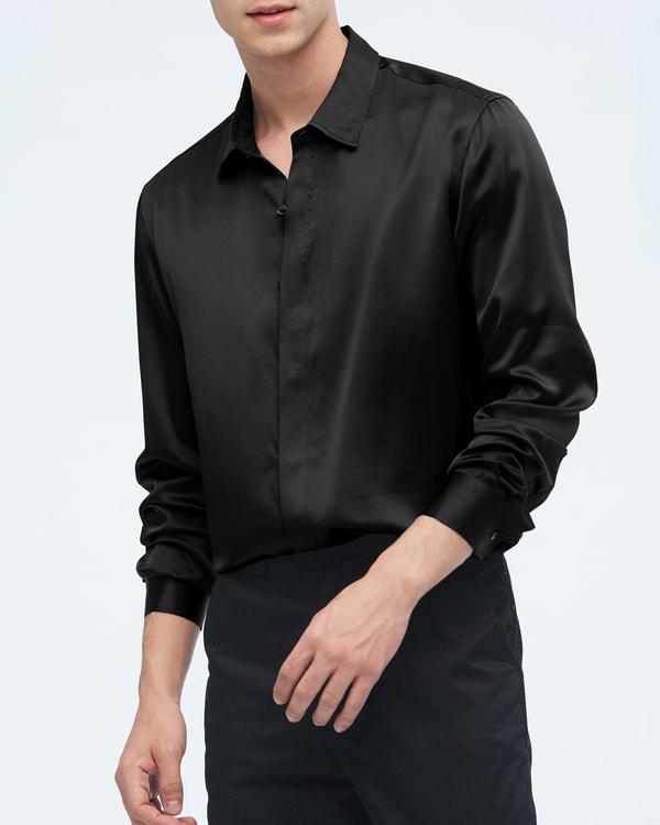 Classic Long Sleeve Silk Shirt For Men Product Image