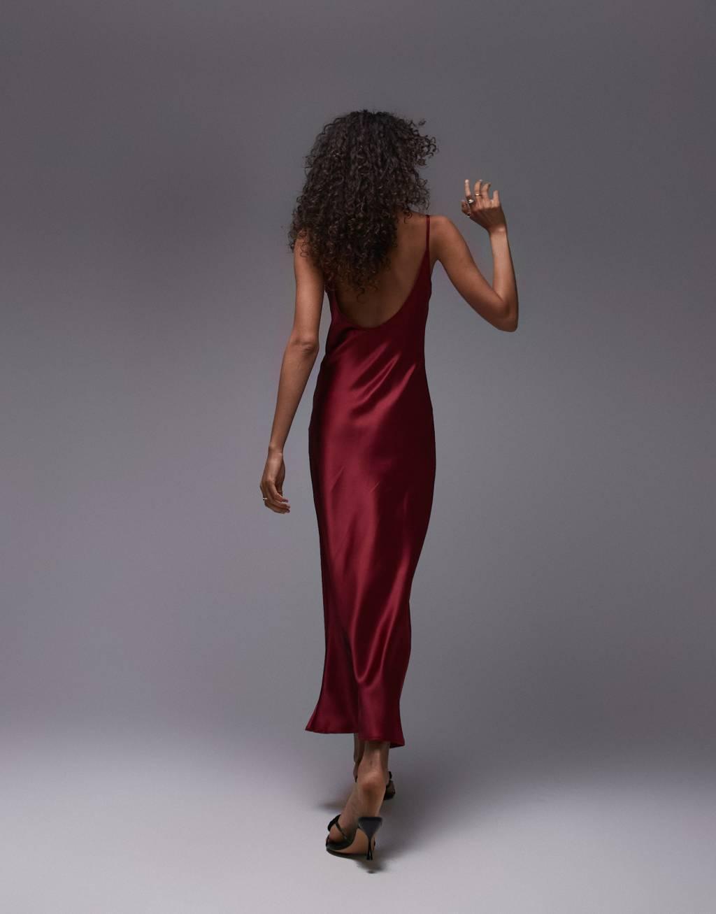 Topshop scoop cami maxi slip dress in burgundy Product Image