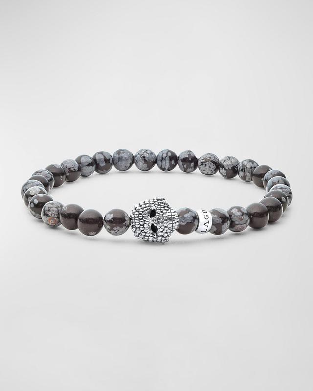 Mens Sterling Silver Anthem Obsidian Skull Beaded Bracelet, 6mm Product Image