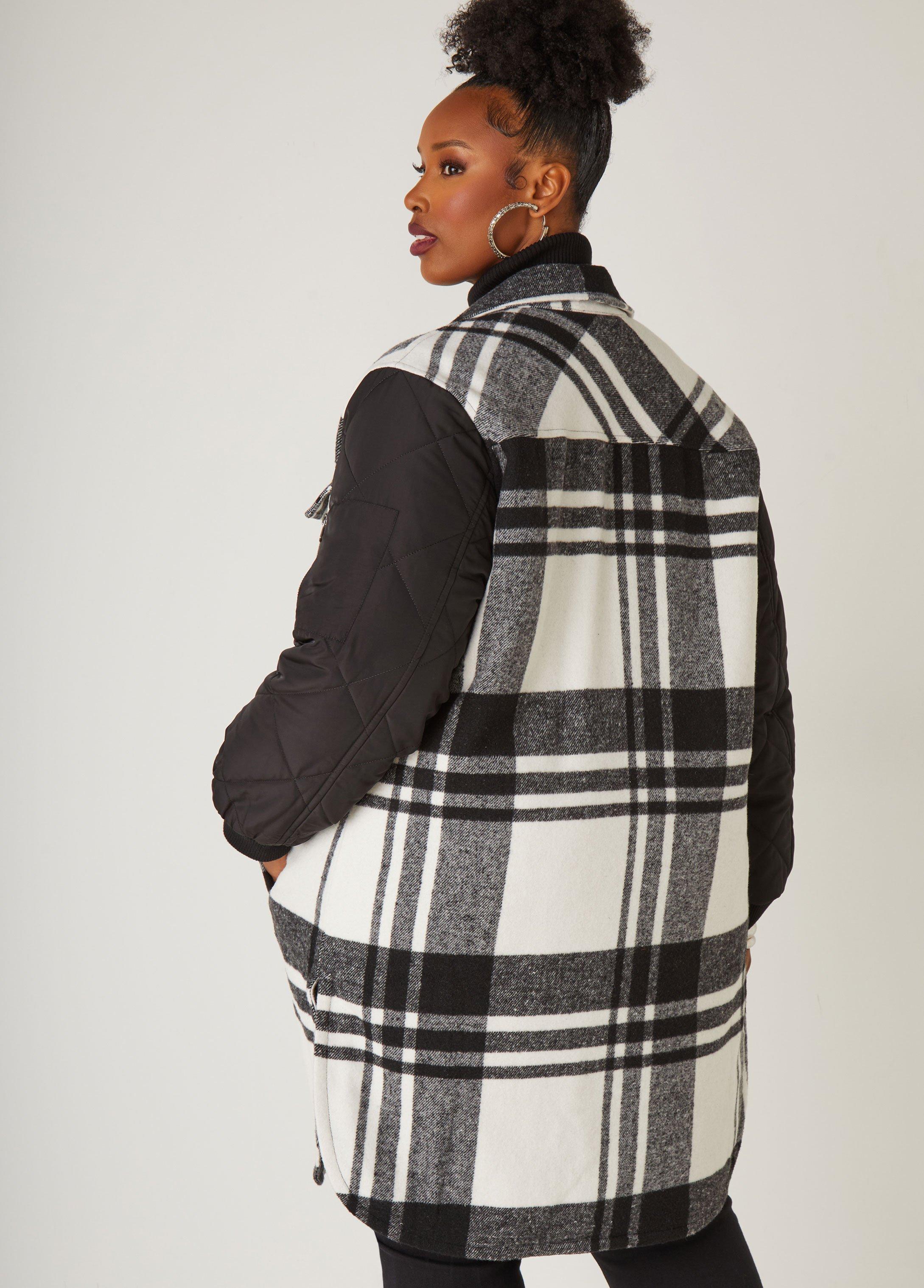 Quilted Paneled Plaid Shacket Product Image