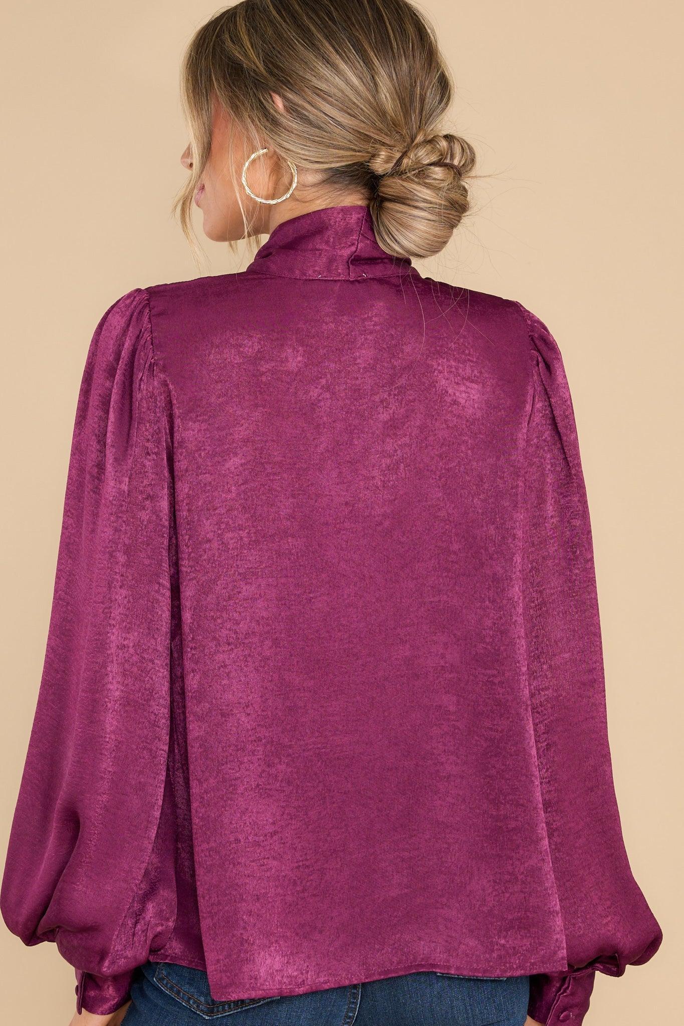 Aura I'm In Charge Dark Purple Tie Neck Top Product Image