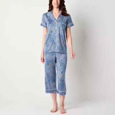 Jaclyn Womens 2-pc. V-Neck Short Sleeve Capri Pajama Set Product Image