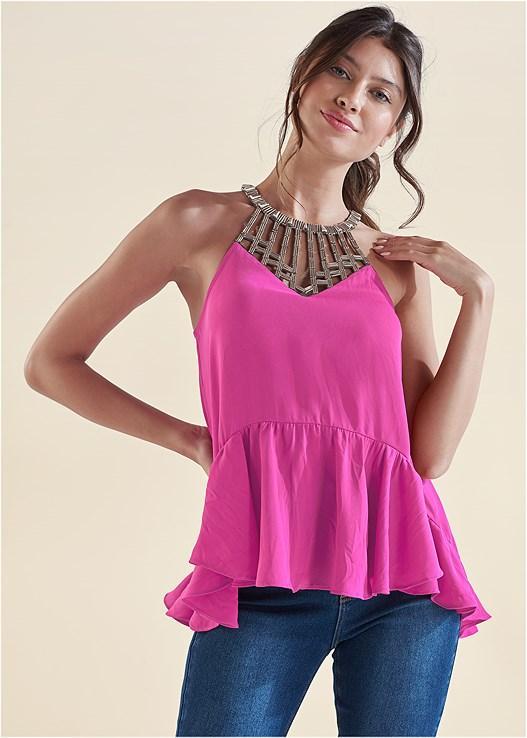 Embellished Neckline Top Product Image