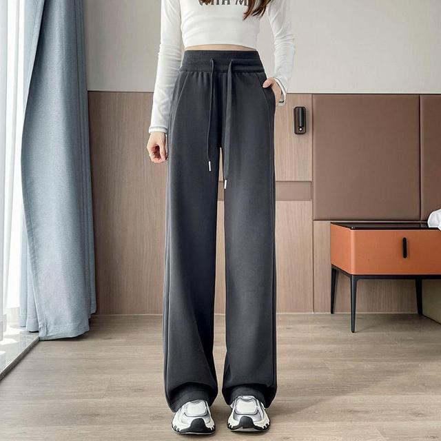 Drawstring Waist Plain Panel Wide Leg Sweatpants Product Image