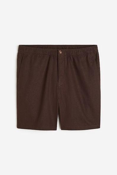 H & M - Regular Fit Linen-blend Shorts - Brown Product Image