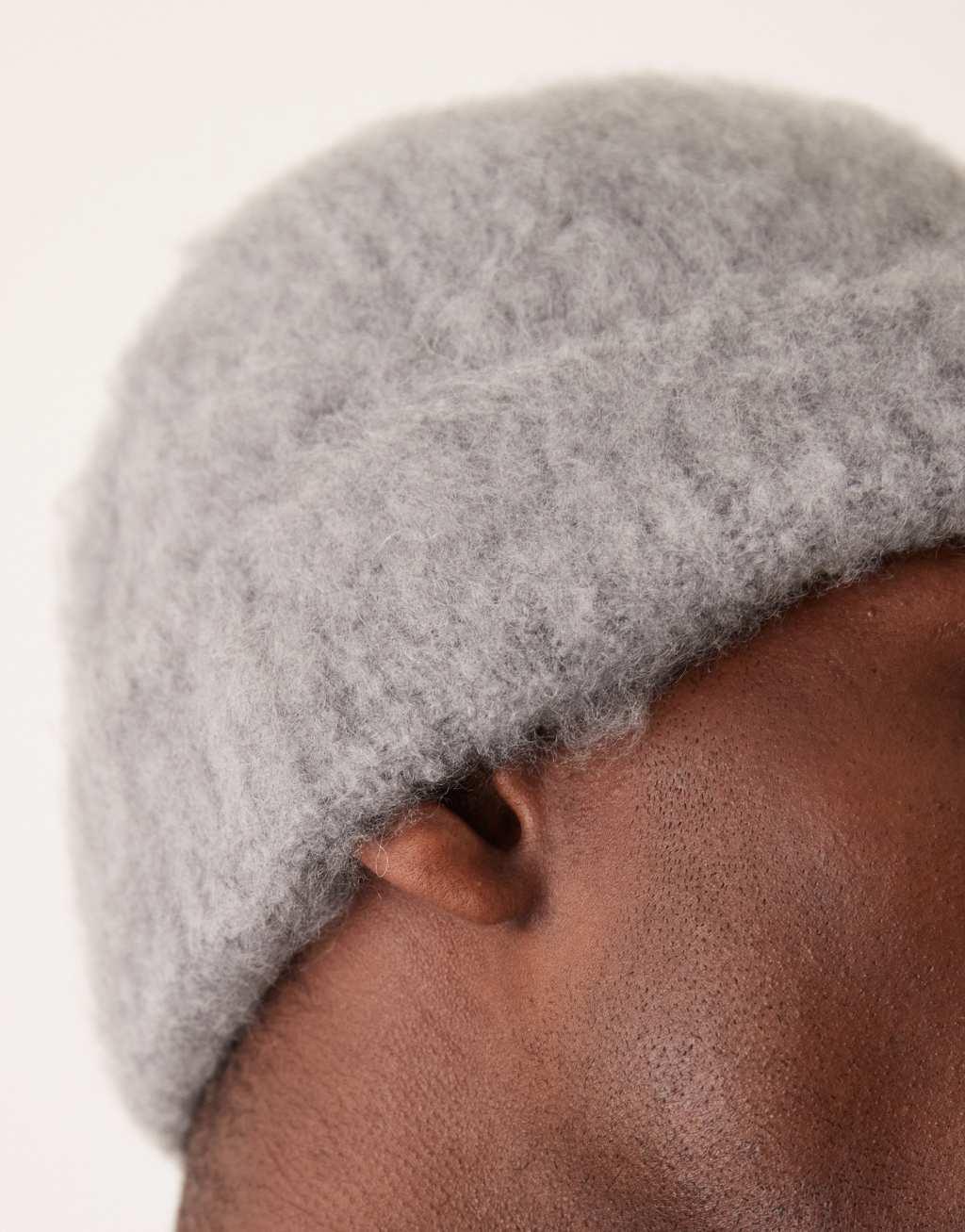 ASOS DESIGN fluffy wool mix beanie in gray Product Image