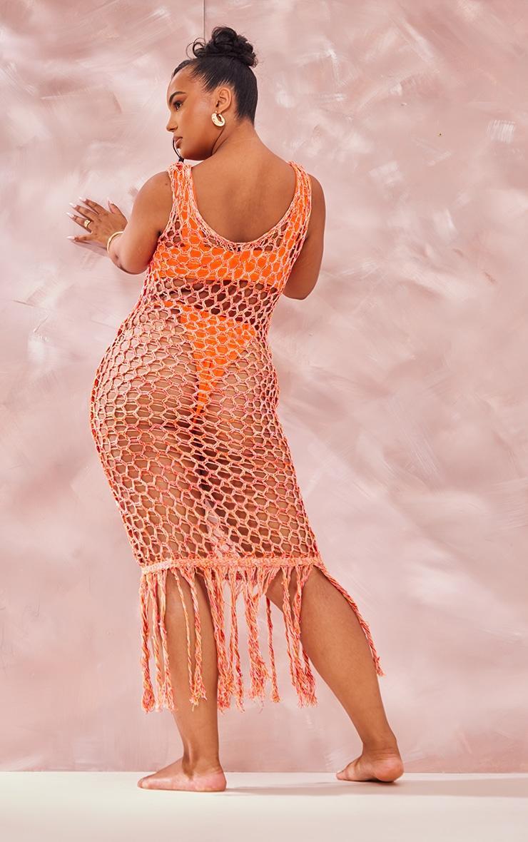 Plus Orange Fishnet Knitted Maxi Dress Product Image