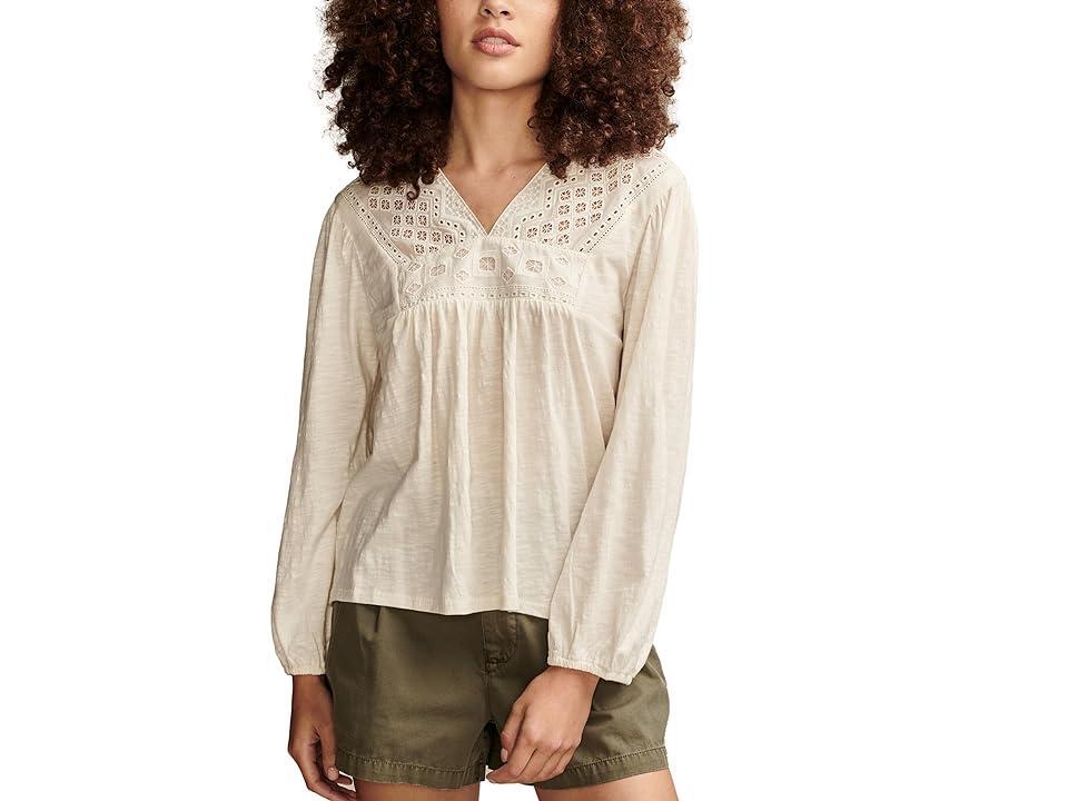 Lucky Brand Lace Trim Cotton Peasant Top Product Image