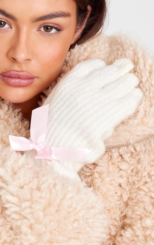 Cream Bow Detail Rib Gloves Product Image