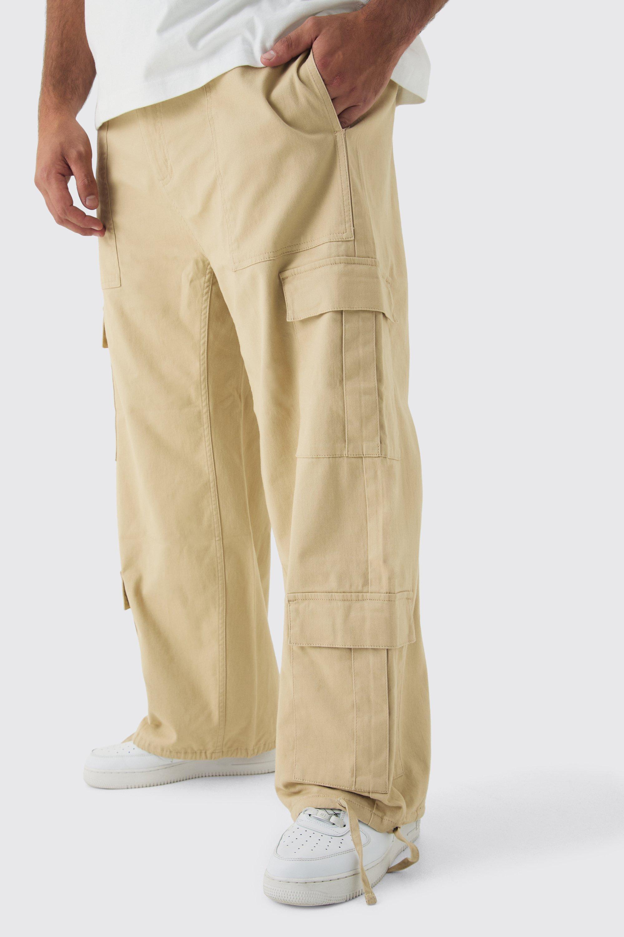 Mens Beige Plus Multi Cargo Gusset Baggy Cargo Trousers, Beige Product Image