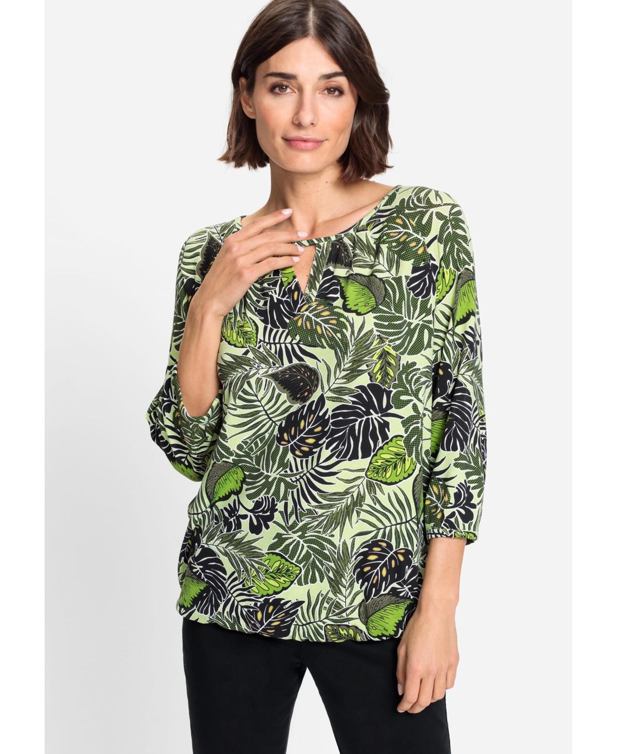 Olsen Womens Cotton Blend 3/4 Sleeve Leaf Print T-Shirt containing Tencel[Tm} Modal Product Image