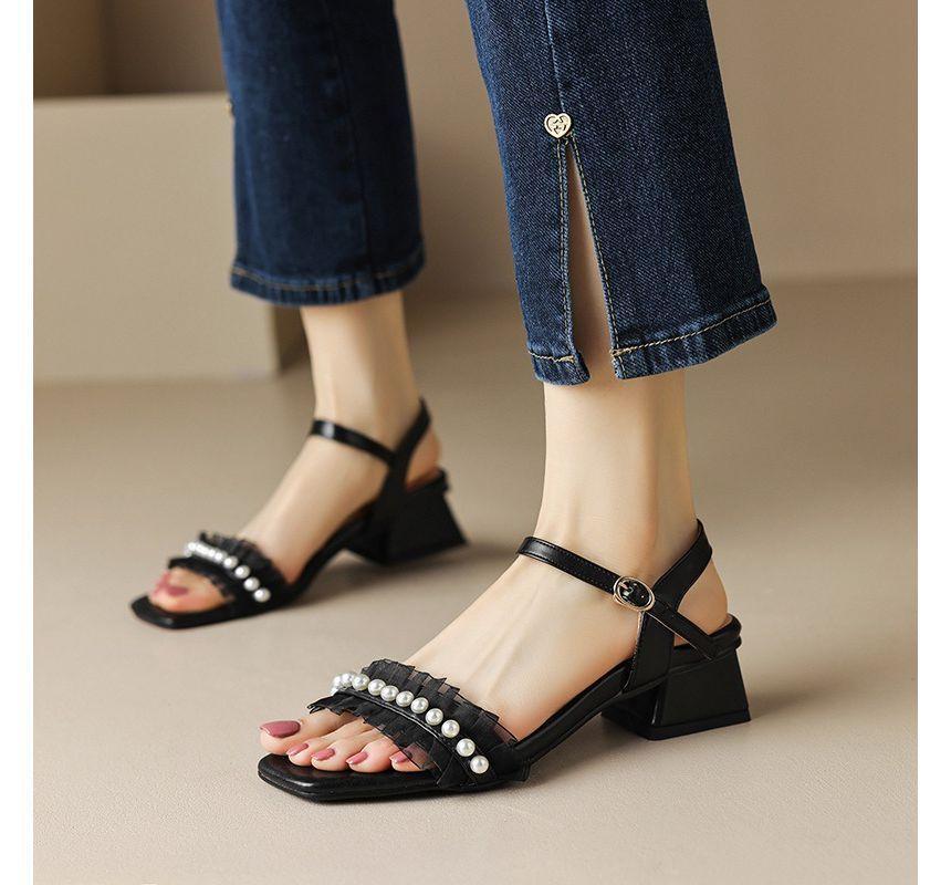 Faux Pearl Ruffle Buckle Sandals Product Image