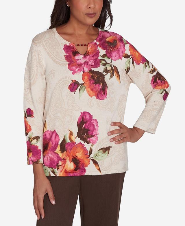 Womens Alfred Dunner Watercolor Floral Beaded Top Product Image