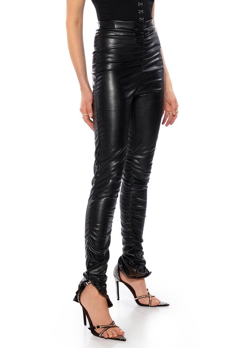 BUTTERY RUCHED FAUX LEATHER LEGGINGS product image