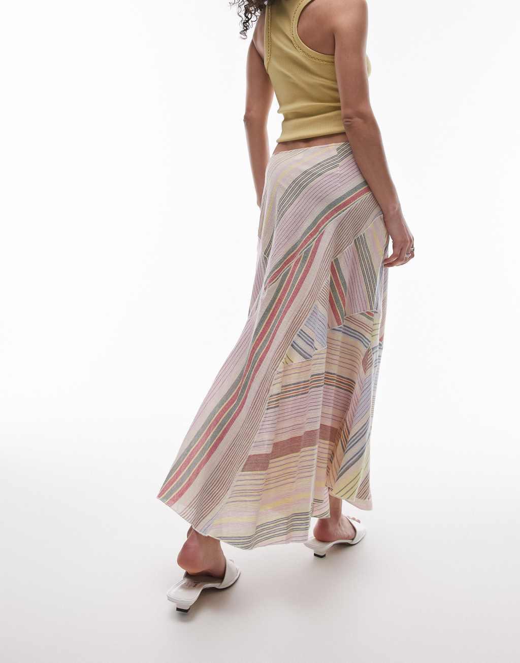 Topshop laundered cutabout midi skirt in multi stripe Product Image