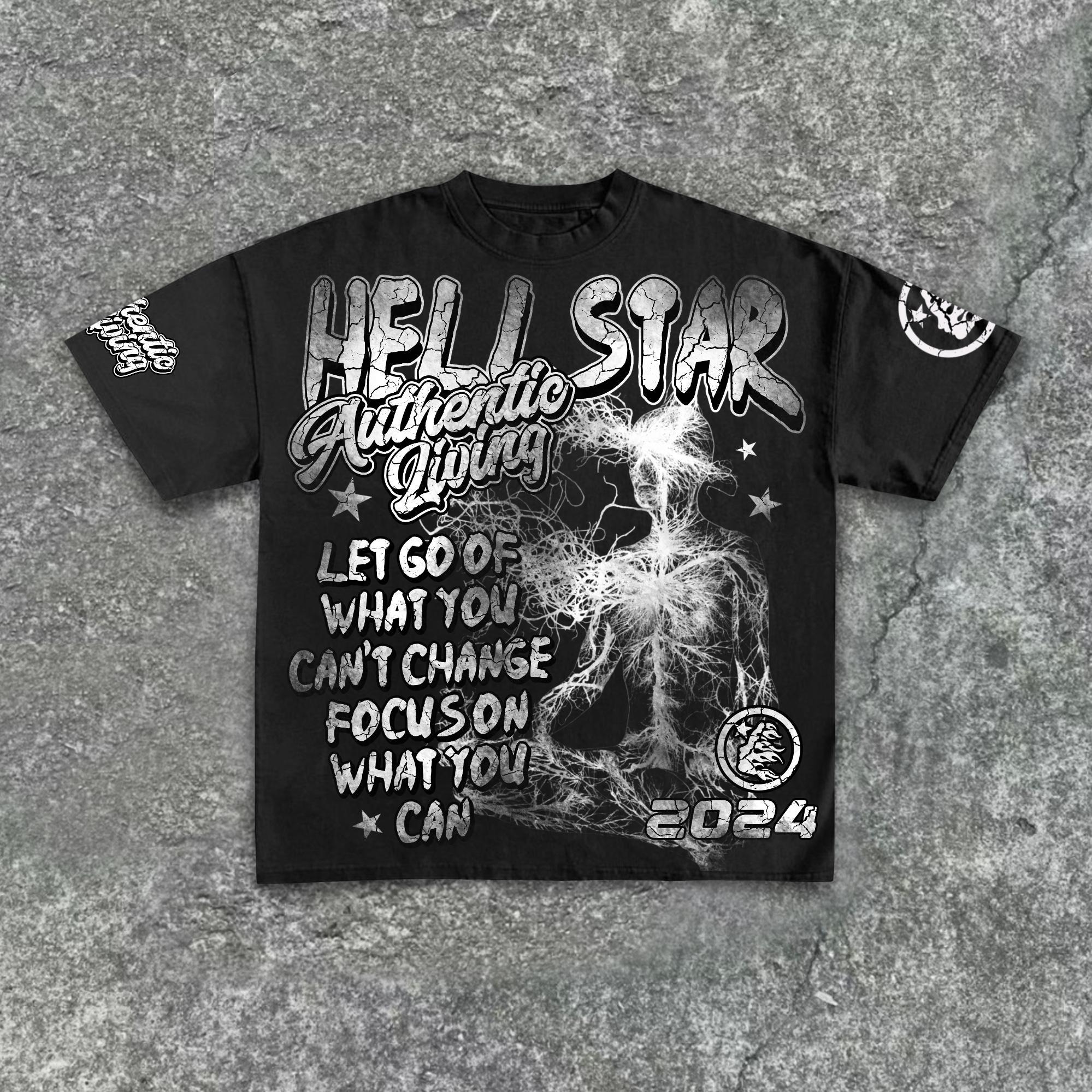 Hellstar-Real Wise Vintage Print Pattern Cotton T-Shirt Product Image