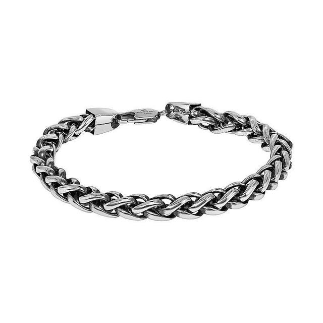 Mens LYNX Black Ion-Plated Inlay Stainless Steel Foxtail Chain Bracelet Grey Product Image