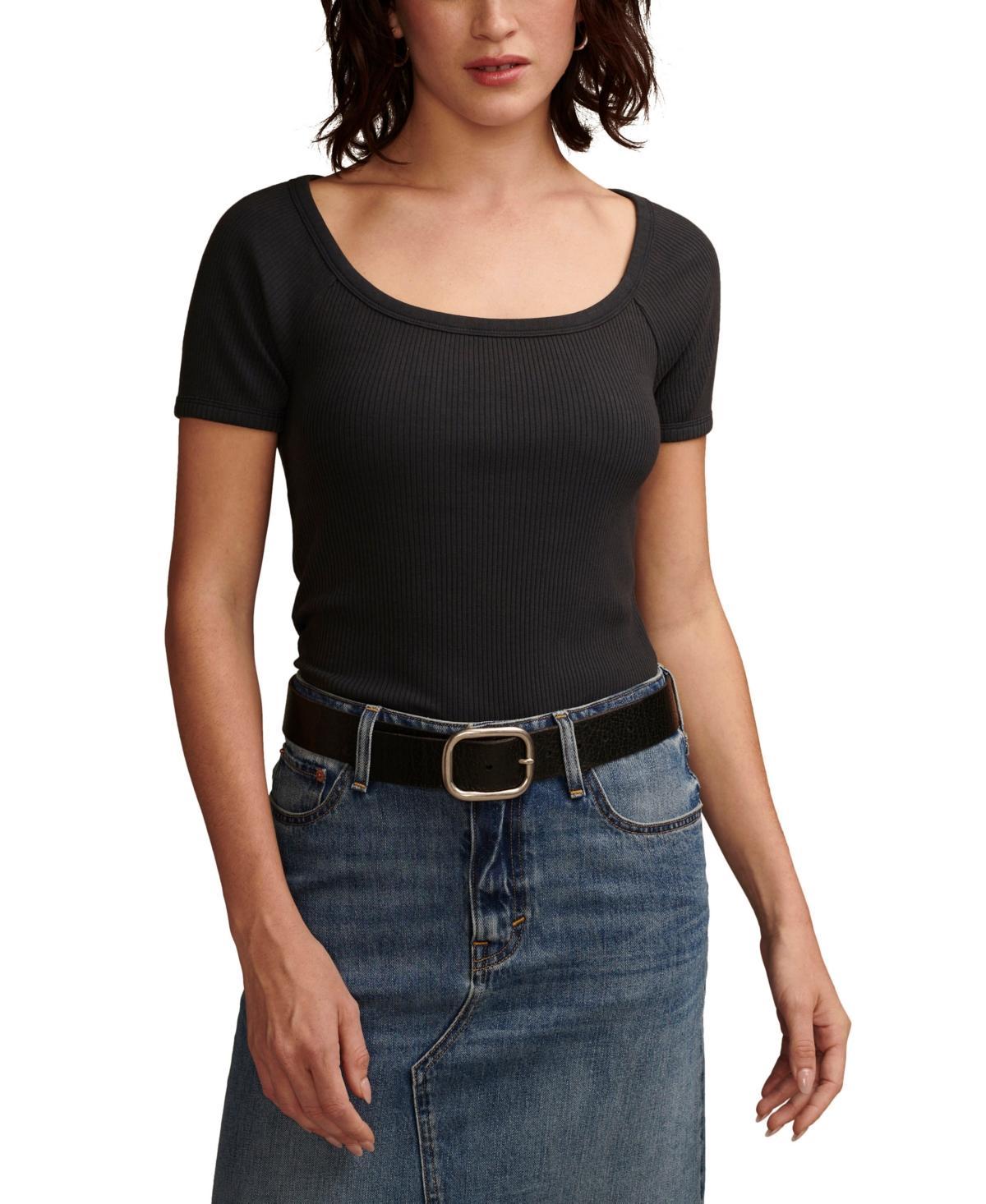 Lucky Brand Womens Short-Sleeve Rib-Knit Top Product Image