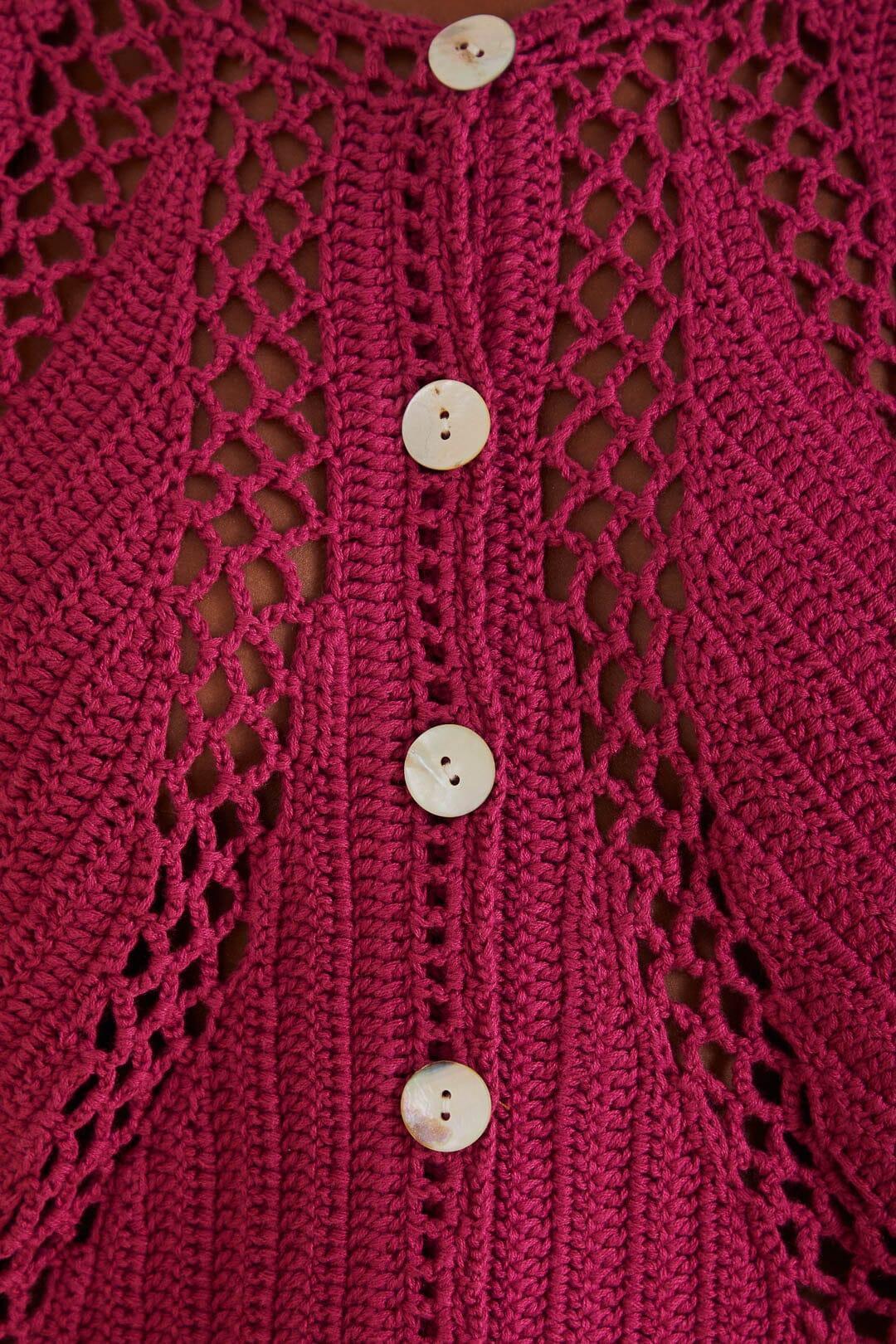 Pink Flower Draw Crochet Cardigan Product Image