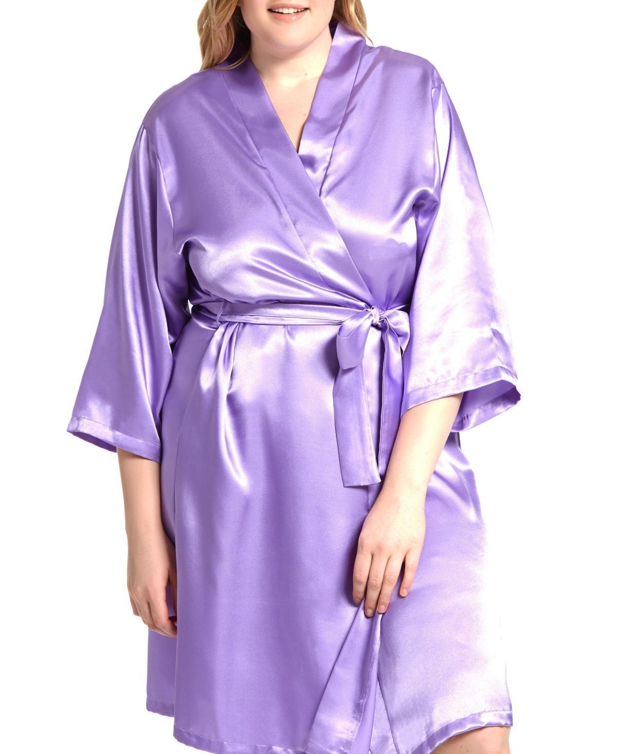 Plus Size Marina Lux Satin Robe Lingerie - Pink Product Image