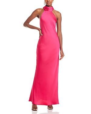 Womens Tatiana High-Neck Satin Gown Product Image