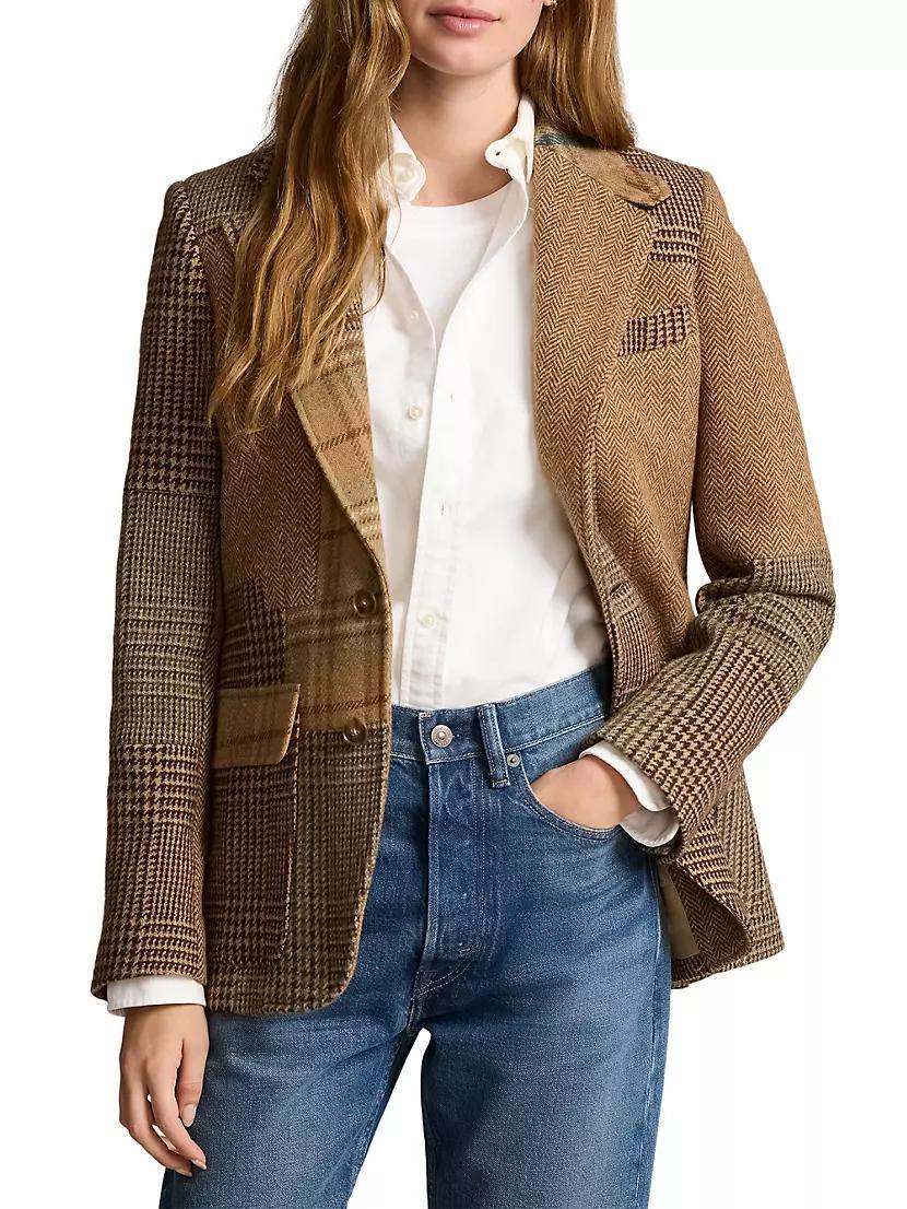 Patchwork Tweed Herringbone Single-Breasted Blazer Product Image