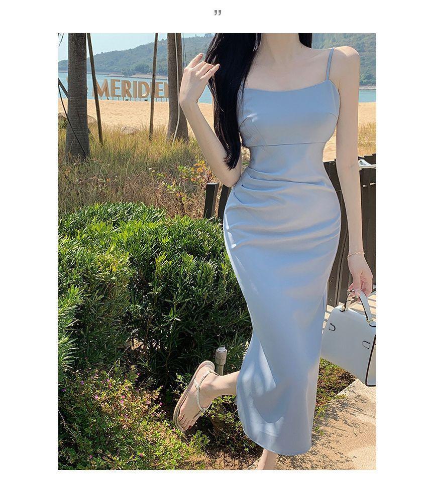 Spaghetti Strap Square Neck Plain Midi Dress Product Image