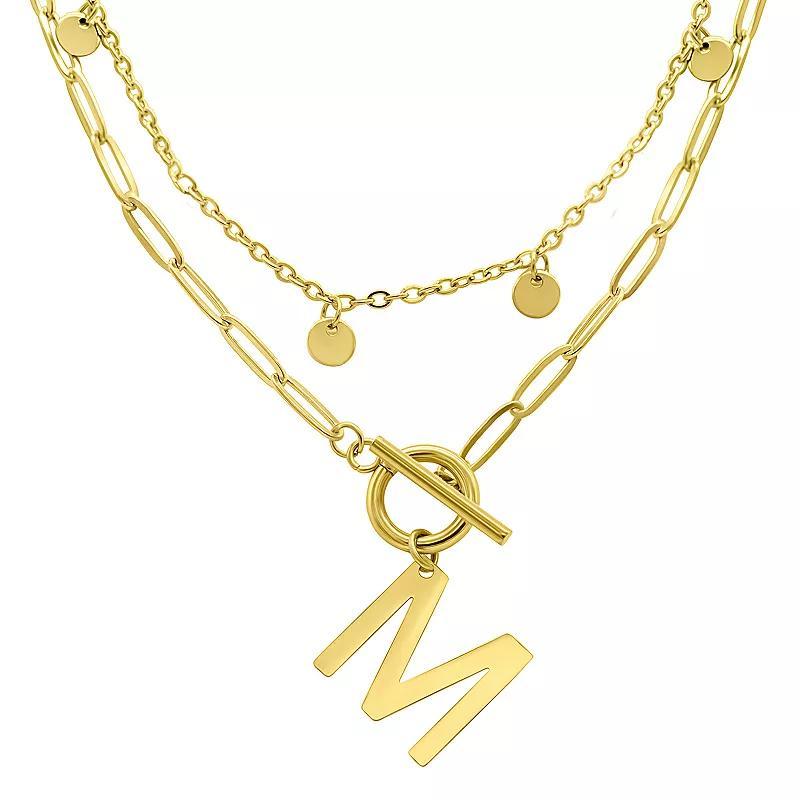 Adornia 14k Gold Plated Layered Initial Toggle Necklace, Womens Product Image