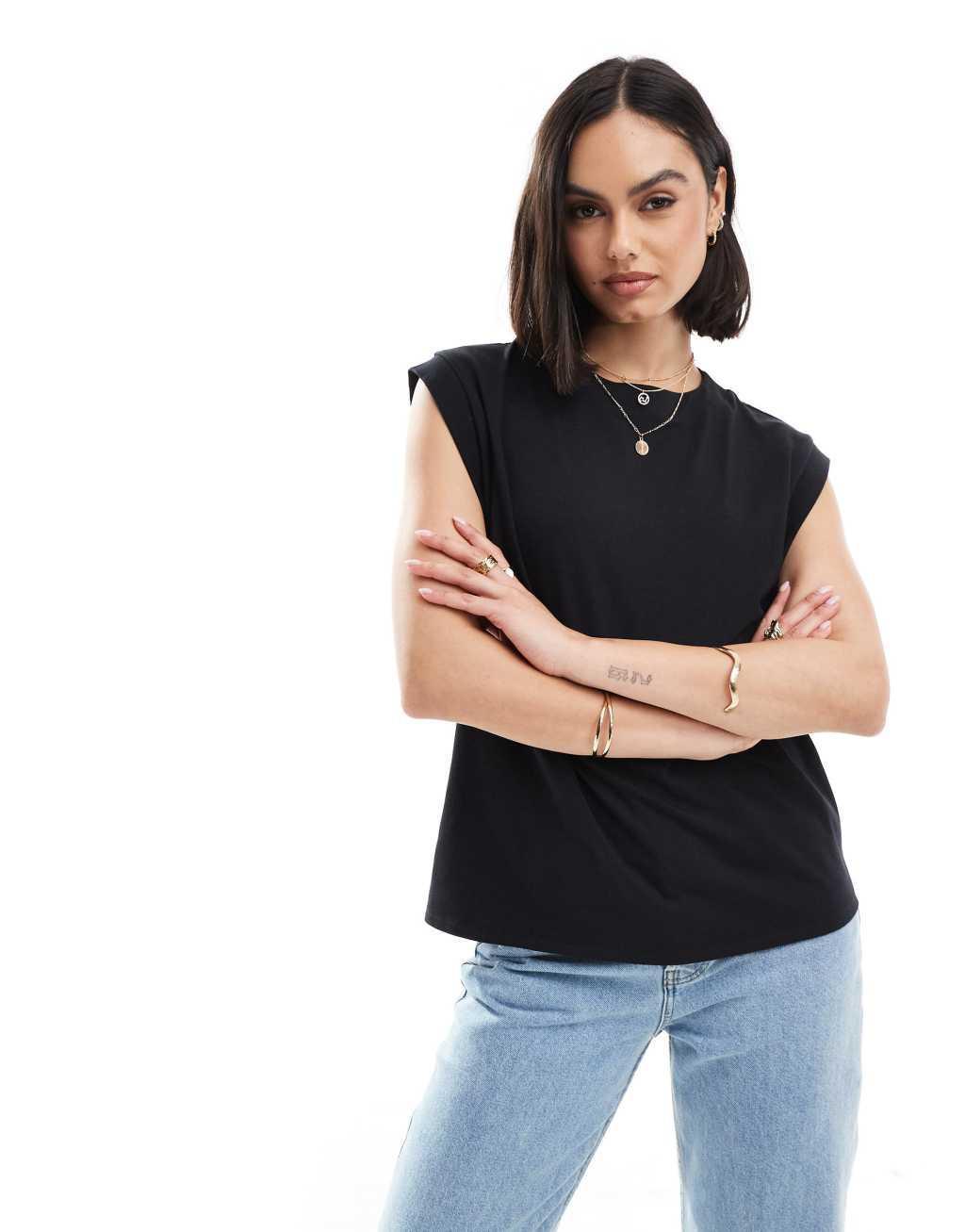 ASOS DESIGN drop armhole tank in black Product Image