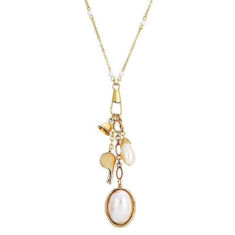 1928 Gold Tone Simulated Pearl Locket Charm Necklace, Womens, White Product Image