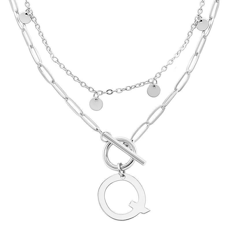 Adornia Silver Tone Confetti & Paperclip Layered Initial Toggle Necklace, Womens Silver Tone Q Product Image