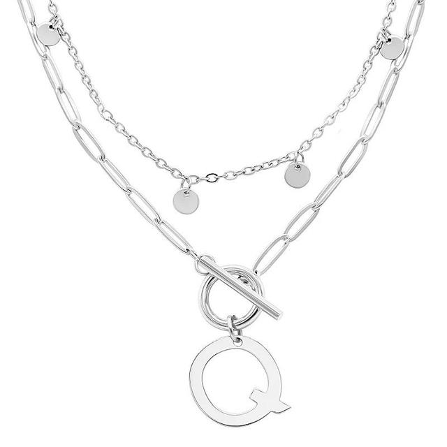 Adornia Silver Tone Confetti & Paperclip Layered Initial Toggle Necklace, Womens Silver Tone Q Product Image