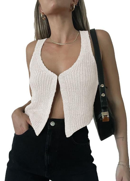 V-Neck Plain Hook And Sweater Vest Product Image