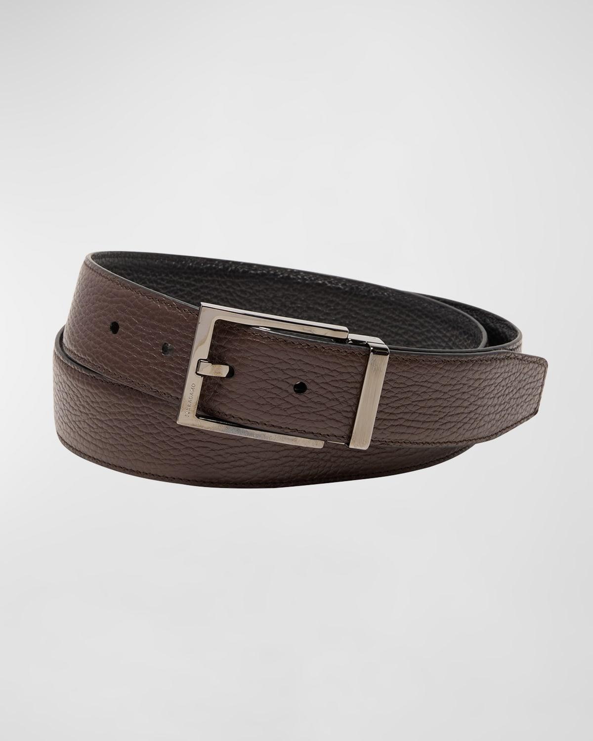 Men's Double Adjustable Square-Buckle Leather Belt Product Image