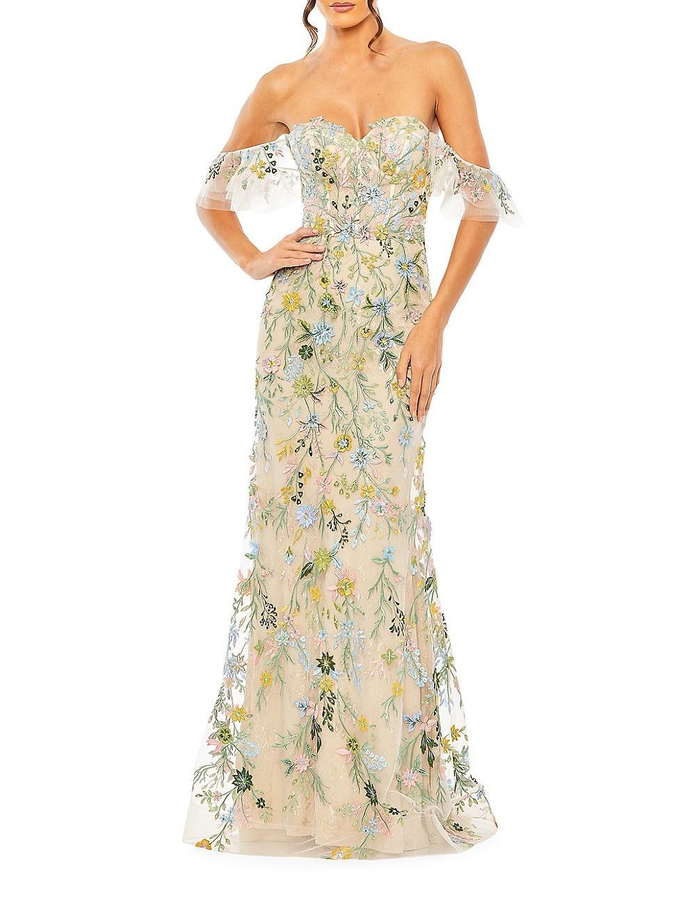 Womens Prom Floral Off-The-Shoulder Gown Product Image