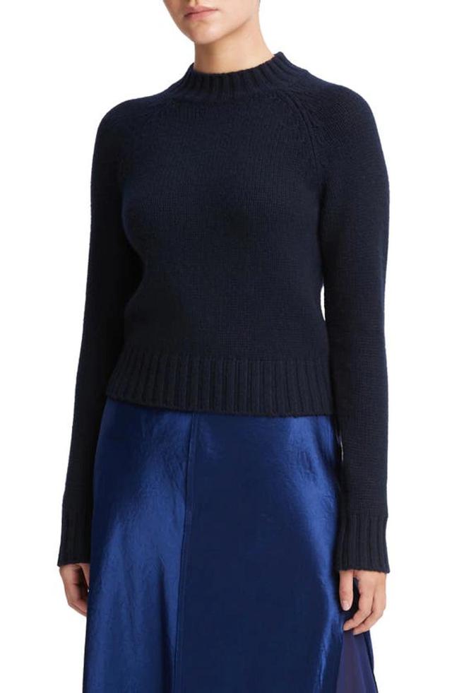 VINCE Shrunken Mock Neck Cashmere Sweater In Blue Product Image