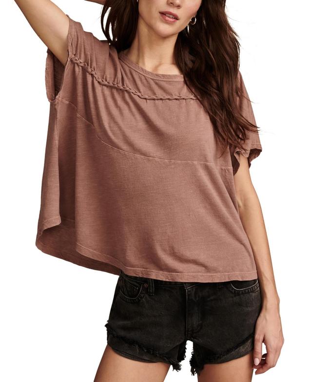 Lucky Brand Womens Braided-Trim T-Shirt Product Image