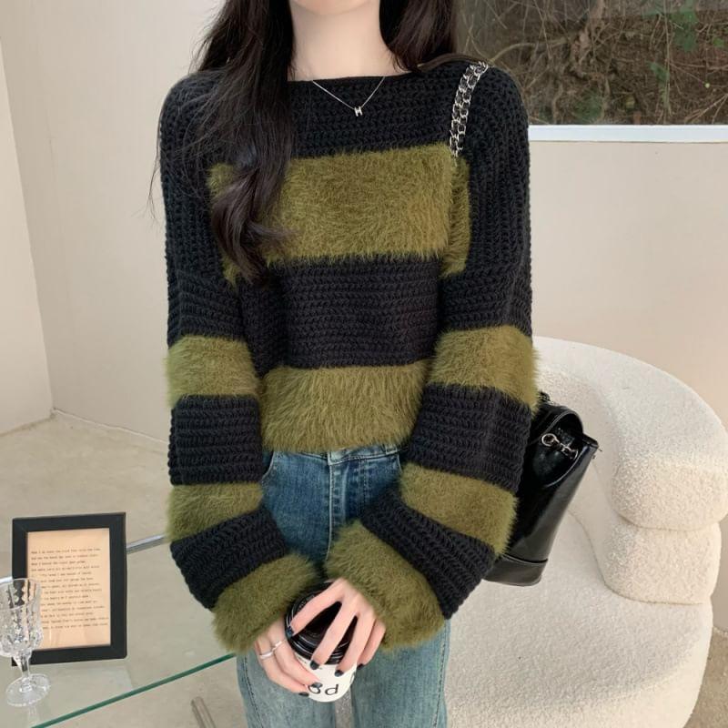 Boat Neck Striped Sweater Product Image