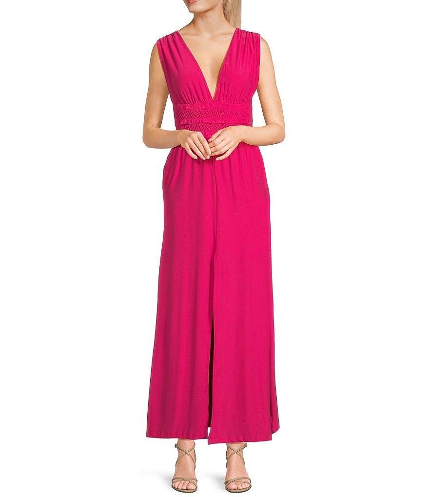 Stilletto's V-Neckline Sleeveless Smocked Waist Maxi Dress Product Image