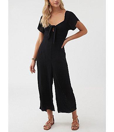 ONeill Kesia Short Sleeve Front Tie Cut-Out Wide Leg Jumpsuit Product Image