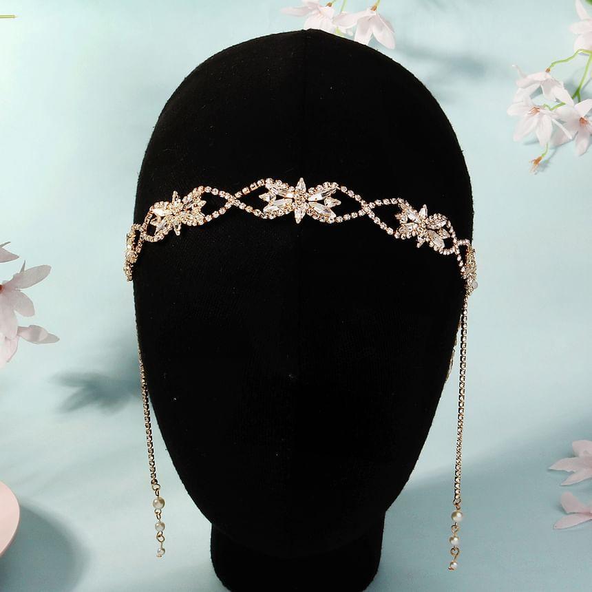 Set: Rhinestone Chained Headpiece + Drop Earring Product Image